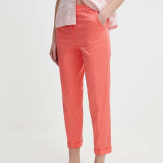 Sisley pantaloni femei, culoarea portocaliu, fason tigareta, high waist