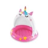 Piscina gonflabila copii Unicorn 102cm, fund moale, umbra, roz, 1-3 ani