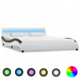 Cadru de pat cu LED, alb și negru, 120x200 cm, piele ecologică, Cires, Dublu, Cu polite semirotunde, vidaXL