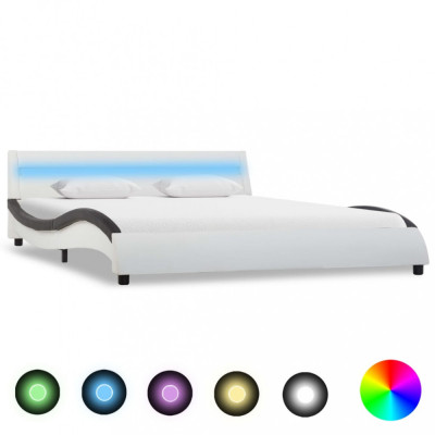 Cadru de pat cu LED, alb și negru, 120x200 cm, piele ecologică foto