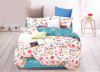 Lenjerie de pat pentru o persoana cu husa elastic pat si 2 fete perna dreptunghiulara, Evadne, bumbac mercerizat, multicolor
