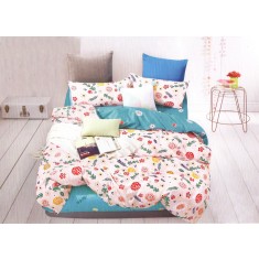 Lenjerie de pat pentru o persoana cu husa de perna patrata, Evadne, bumbac mercerizat, multicolor
