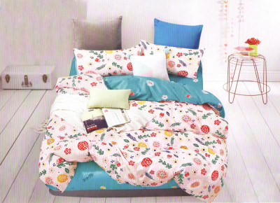 Lenjerie de pat pentru o persoana cu husa elastic pat si 2 fete perna dreptunghiulara, Evadne, bumbac mercerizat, multicolor foto