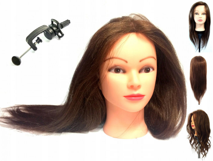 Cap de manechin de coafură feminină de antrenament 55cm păr natural cu m&acirc;ner