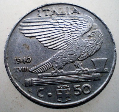 2.315 ITALIA WWII VITTORIO EMANUELE III 50 CENTESIMI 1940 R MAGNETICA foto