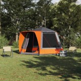 Cort de Camping Gri și portocaliu 420 x 420 x 227 cm Poliester