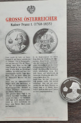 MEDALIE DIN ARGINT AUSTRIA - SERIA PERSONALITATI, CU CERTIFICAT, KAISER FRANZ I foto