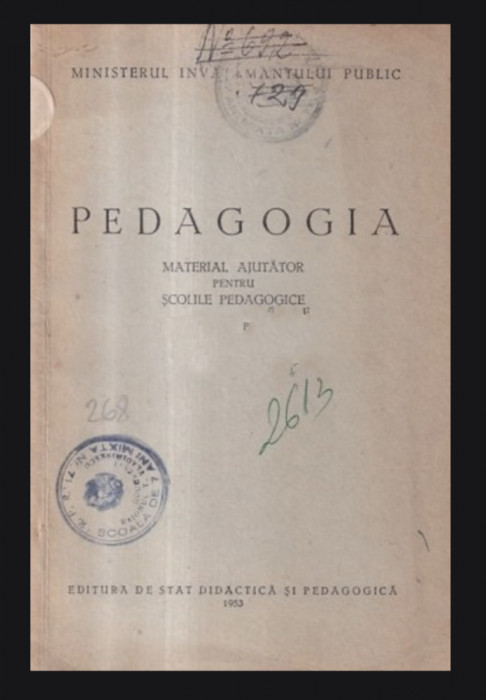 Pedagogia, Material ajutator pentru scolile pedagogice 1953