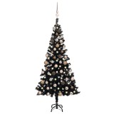 Brad Crăciun pre-iluminat cu set globuri, negru, 150 cm, PVC