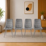 Cumpara ieftin Set 4 scaune bucatarie/living, Artool, Cieza, catifea gri deschis, picioare metal argintiu, 49x60x87 cm