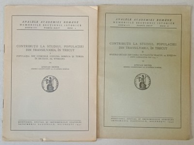 CONTRIBUTII LA STUDIUL POPULATIEI DIN TRANSILVANIA , IN TRECUT de STEFAN METES , VOLUMELE I - II , 1941 - 1942 , VEZI DESCRIEREA ! foto
