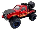 Masinuta Monster Truck rosu metal cu usi si capota deschise, sunete si lumini, suspensii mari, 1:24