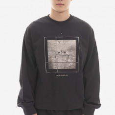 A-COLD-WALL* hanorac de bumbac Foil Grid Crewneck bărbați, culoarea negru, cu imprimeu ACWMW075.-BLACK