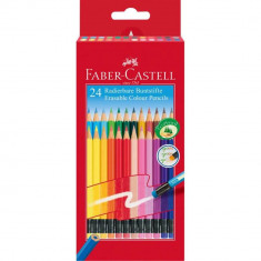 Set 24 Creioane Colorate cu Radiera Faber Castell Eco, Hexagonale, Creion Colorat cu Radiera, Creioane Colorate cu Guma de Sters, Creion Colorat cu Gu