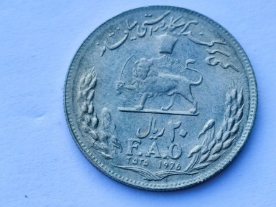 359. Moneda Iran 20 Rials 1976 (F.A.O. - 1st legend) foto