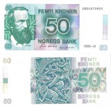 NORVEGIA █ bancnota █ 50 Kroner █ 1989 █ P-42e █ UNC █ necirculata