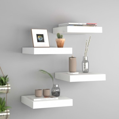 Gossi rafturi de perete suspendate, 4 buc., alb, 23x23,5x3,8 cm, mdf foto