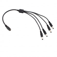 Cablu alimentare splitter 1 la 4, 5.5x2.1 mm, PR-5584-BK, 40cm, CC DC, pentru strip LED, camere, negru