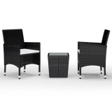 Set mobilier bistro gradina 3 piese, negru, poliratan si sticla