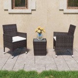 VidaXL Set mobilier bistro, 3 piese, maro, poliratan/sticlă securizată