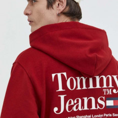 Tommy Jeans bluză bărbați, culoarea bordo, cu glugă, imprimeu DM0DM18860