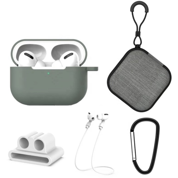 Set extins 5 in 1 pentru protectia castilor Apple Airpods Pro, culoarea verde inchis