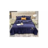 Lenjerie de Pat din Matase cu Pilota, 4 Piese pentru Pat Dublu - Bleumarin - SIPRQ-01