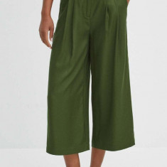 Medicine pantaloni femei, culoarea verde, fason culottes, high waist