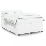 VidaXL Pat box spring cu saltea, alb, 140x190 cm, piele ecologică
