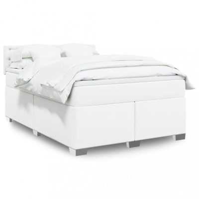 vidaXL Pat box spring cu saltea, alb, 140x190 cm, piele ecologică 3286121 foto