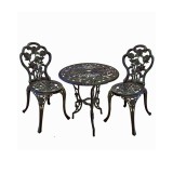 Set Masa Gradina cu 2 Scaune Aluminiu EmaConstruct ROSE, Diametru 60 cm, Negru Patina Verde, Terasa/Gradina