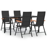 Cumpara ieftin Set mobilier de gradina, 5 piese, negru si maro, poliratan