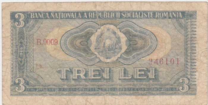 ROMANIA RSR 3 lei 1966 Uzata