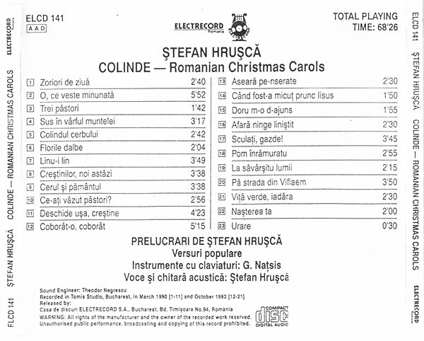 CD Ștefan Hrușcă - Colinde - Romanian Christmas Carols, original | Okazii.ro