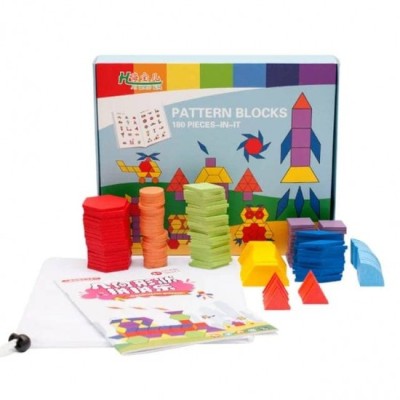 Tangram Lemn 180 piese - Pattern Blocks - CX-9130 foto