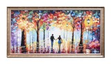 Cumpara ieftin Tablou living, dormitor, pictat manual inramat, Impreuna pe aleea vietii, 130x70cm ulei pe panza in cutit efect 3D, rama din lemn