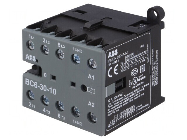 Contactor 3P 12VDC 6A NO x3 Auxiliare