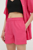 Cumpara ieftin R&eacute;sum&eacute; pantaloni scurti din in culoarea roz, neted, high waist