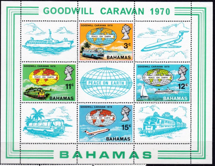 DB1 Bahamas 1970 Caravana Pacii Transporturi Avioane Vapoare Trenuri MS MNH