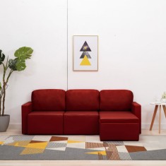 vidaXL Canapea extensibilă modulară 3 locuri roșu vin piele ecologică