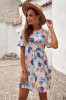 H694-5 Rochie casual cu model floral si maneci scurte, L, M, S, XL