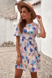 H694-5 Rochie casual cu model floral si maneci scurte, L, M, S, XL