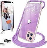 Husa cu snur pentru iPhone 13 Pro UNDEUX, silicon/textil, mov, 6,1 inchi