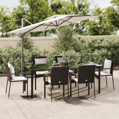 vidaXL Set mobilier de grădină cu perne, 7 piese, negru, poliratan 3185111 foto