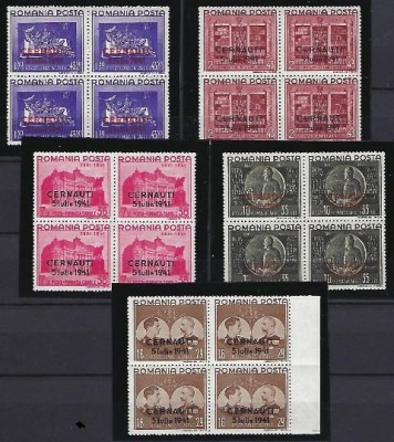 Romania 1941 - Lp 143 I - Fundatia Carol I supratipar &amp;bdquo;Cernauti&amp;rdquo; - bloc de 4 - MNH*** foto