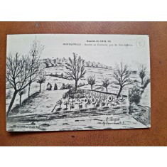 Carte postala, desen Guerre de 1914-1925, Montauville, anexe au Cimetiere, 1915