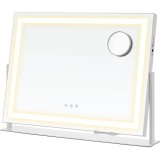 Oglinda de machiaj SONGMICS cu LED, 3 culori lumina si zoom 10x, alb