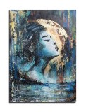 Tablou in relief cu foita de aur pictat manual, Chip de tanara, 100x70cm acril pe panza efect 3D, Kenny Varniote