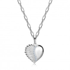 Colier din argint 925 – inimă înaripată, linie de zircon, lanț din zale ovale