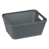 Coș Depozitare Plastik, Model Ratan, Culoare Gri, Capacitate 5.4L, Oem